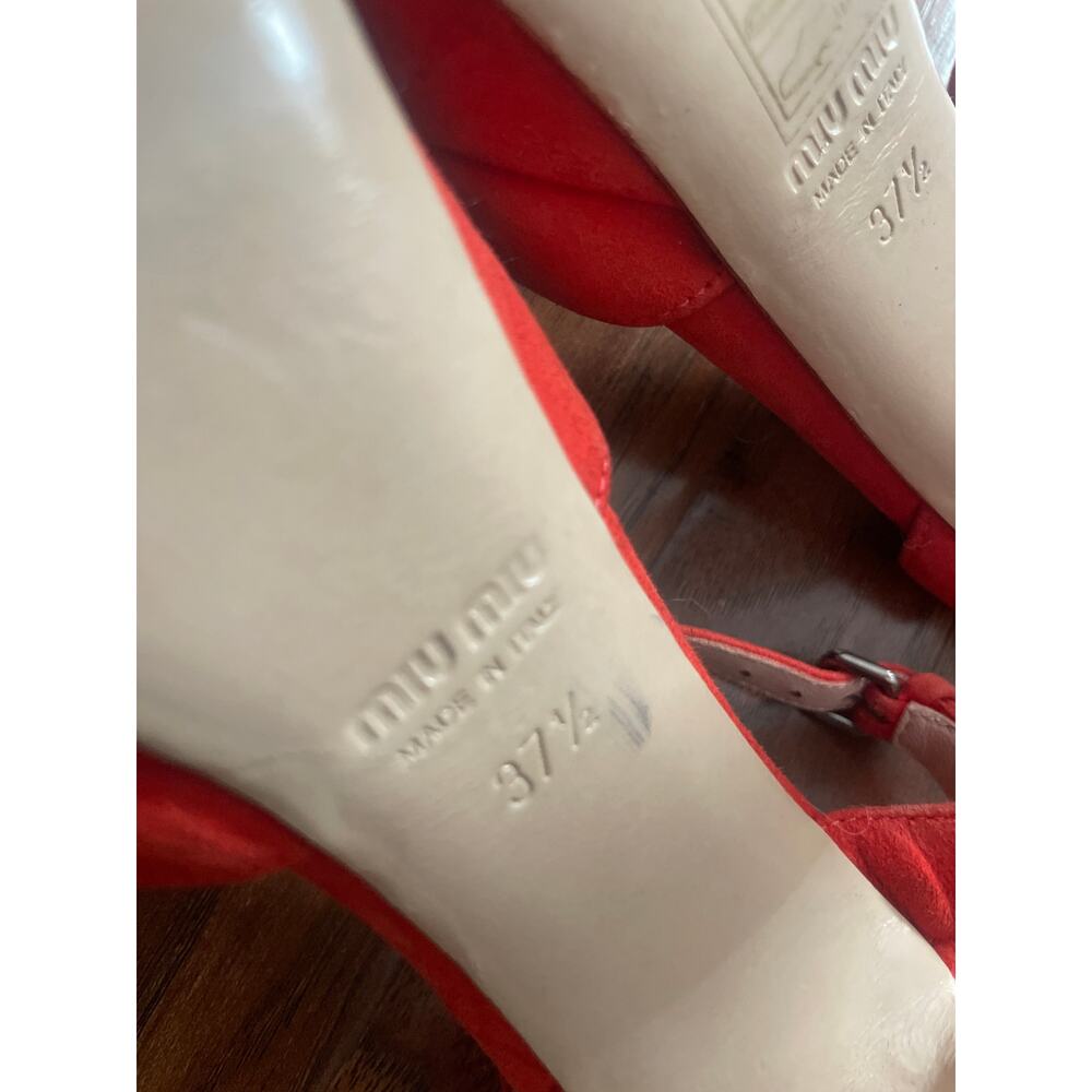 MIU MIU Flared Heel Bow Sandal Red Suede Shoes Size 37.5 US 7 7.5 PRADA Platform - Picture 6 of 7